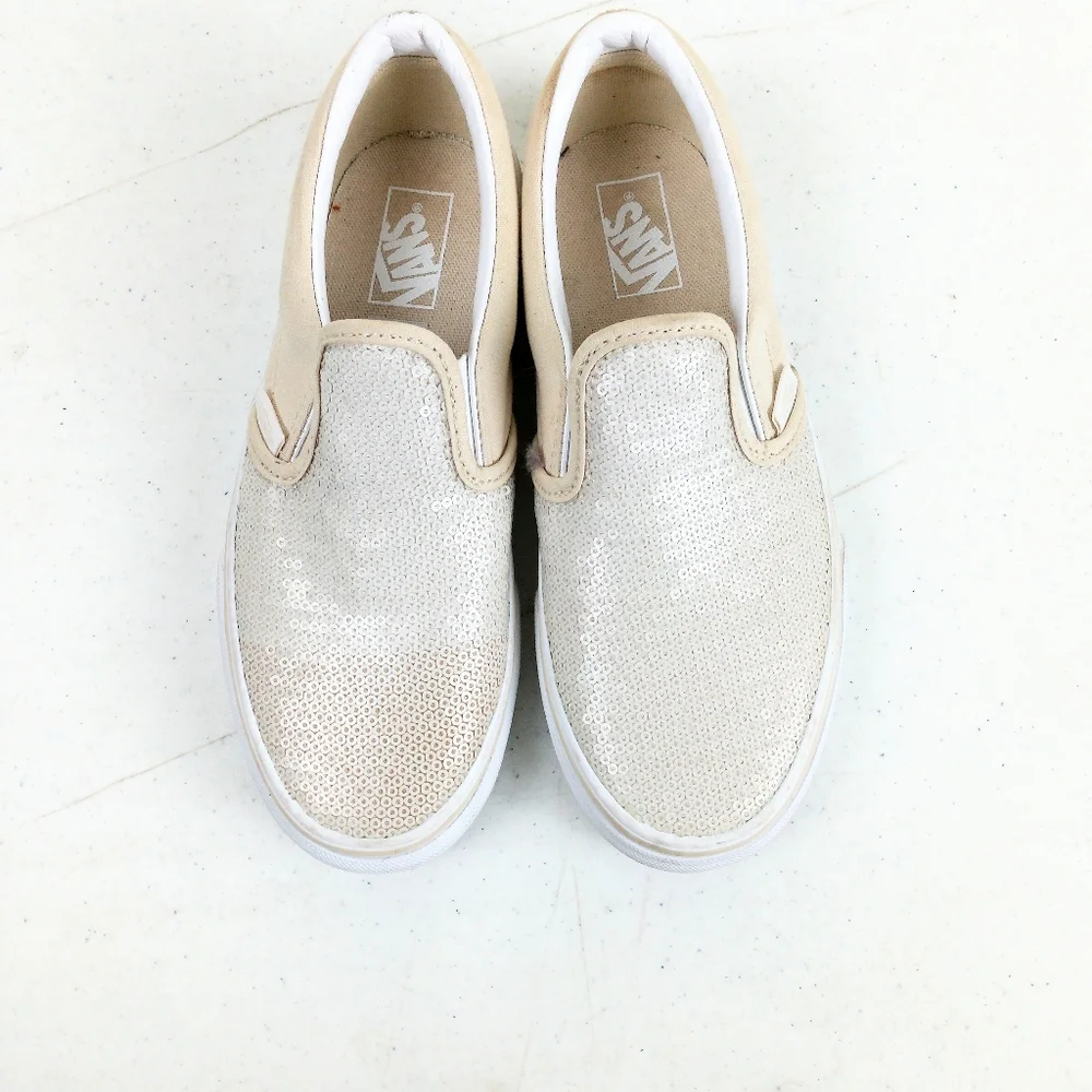 Vans Kids Off The Wall Slip On Sneakers Size 2.5 Glitter Sequin Cream Shoes